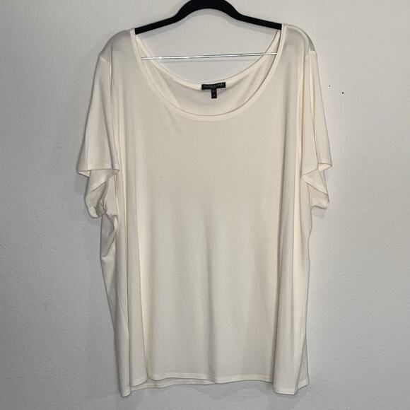 Eileen Fisher Woman Tee Plus Size 3X Ivory Cream Scoop Neck 100% Silk Blouse Top - Picture 1 of 13
